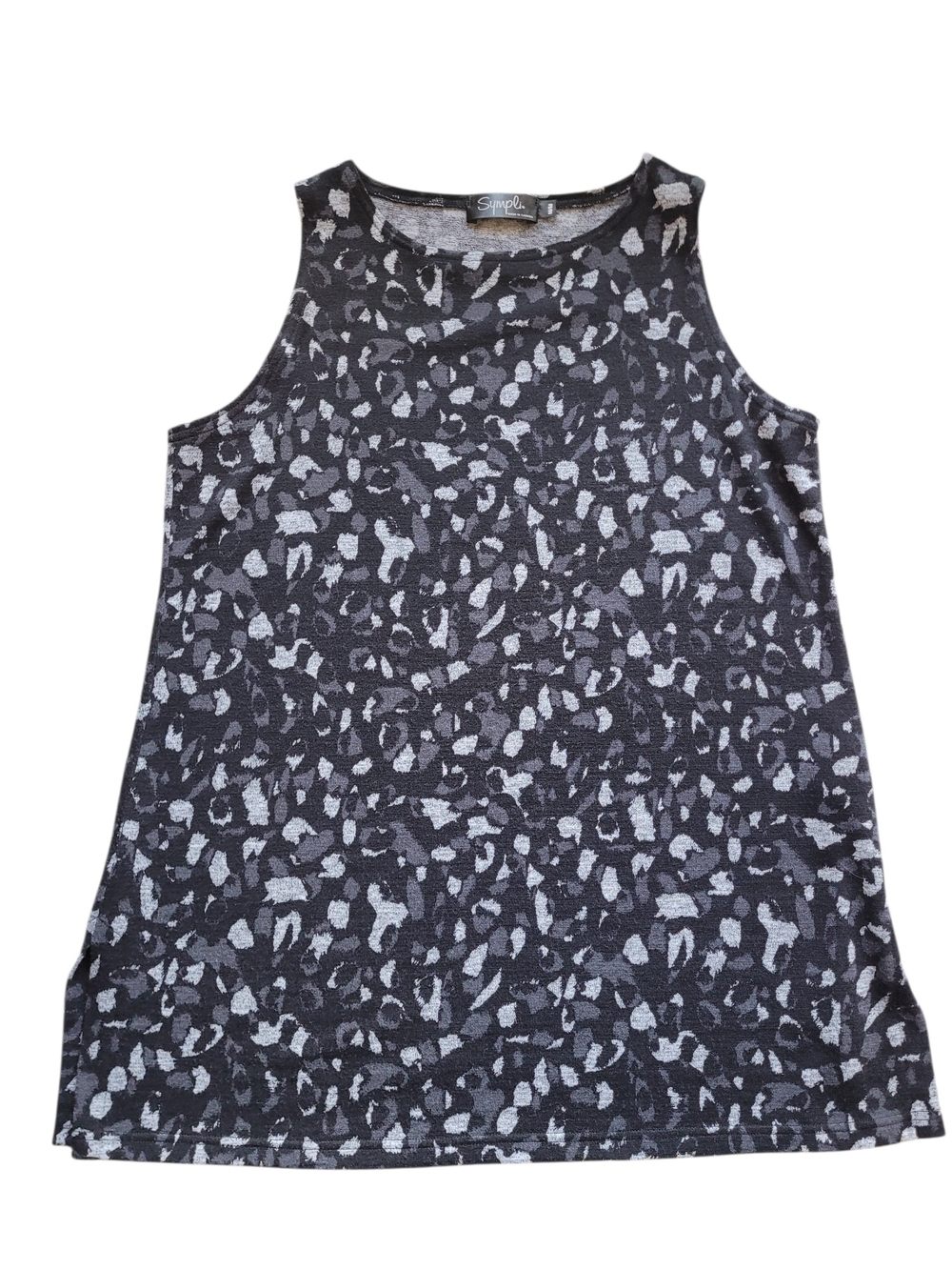 Sympli Black & Gray Leopard-Print Sleeveless Tunic